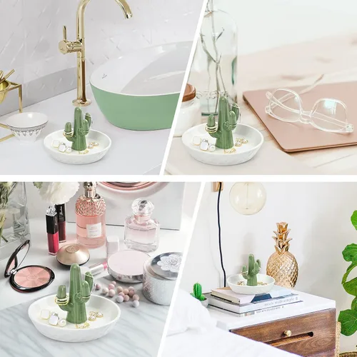 Vista 4 de Soporte para anillos de cactus de cerámica para joyas, decoración de cactus para amiga, hermana, cumpleaños, boda, aniversario, novia, compromiso