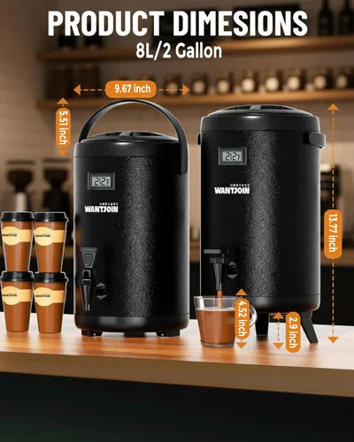 Vista 6 de WantJoin Dispensador de bebidas aislado – Dispensador térmico de acero inoxidable de 8 l/2 galones de bebidas frías y calientes con grifo para té