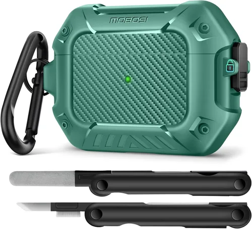 Vista 14 de MOBOSI Funda para Airpods Pro 2, compatible con AirPods Pro de 2ª/1ª generación con bloqueo, llavero y kit de limpieza, carcasa rígida protectora a