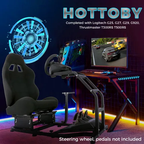 Vista 8 de Hottoby Driving Wheel Stand Racing Cockpit with Racing Seat Fit for PCXboxPS4 Racing Simulator Stand for Logitech G25 G27 G29 G920 G923 Thrustmaster