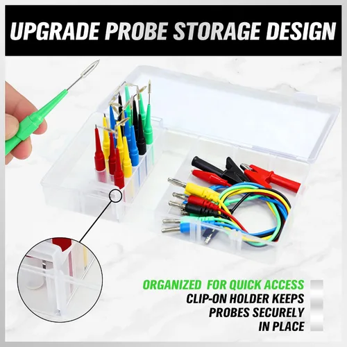 Vista 2 de HORUSDY Kit de 22 pines de sonda trasera, sondas de prueba eléctricas con cables de silicona de 5 colores para multímetro, diagnóstico de circuitos