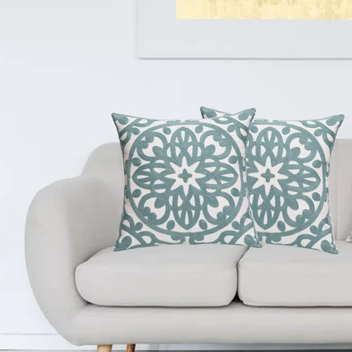 Vista 7 de Juego de 2 fundas de almohada decorativas bordadas, estilo bohemio, lona de algodón, para patio, sofá, sala de estar, 18 x 18 pulgadas