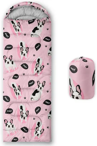 Vista 23 de AILONEN Saco de dormir de campamento de dibujos animados para niños y niñas, adultos, ligero e impermeable, 3 estaciones, clima cálido y frío