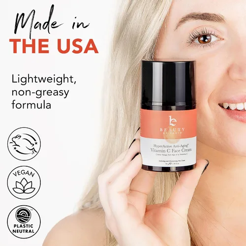 Vista 4 de Beauty by Earth Crema facial con vitamina C, fabricada en Estados Unidos con ingredientes orgánicos y naturales, crema iluminadora de piel