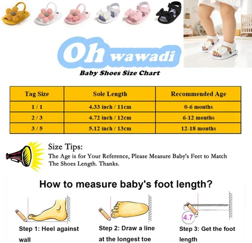 Vista 7 de Ohwawadi Sandalias para bebés niños y niñas, suela suave, vestido de boda, zapatos planos, sandalias de playa, zapatos de cuna para recién nacidos