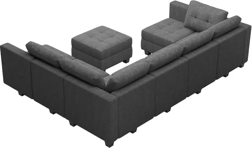 Vista 9 de Belffin Sofá modular convertible con diván reversible en forma de U con almacenamiento otomano modular con asientos de almacenamiento, color gris