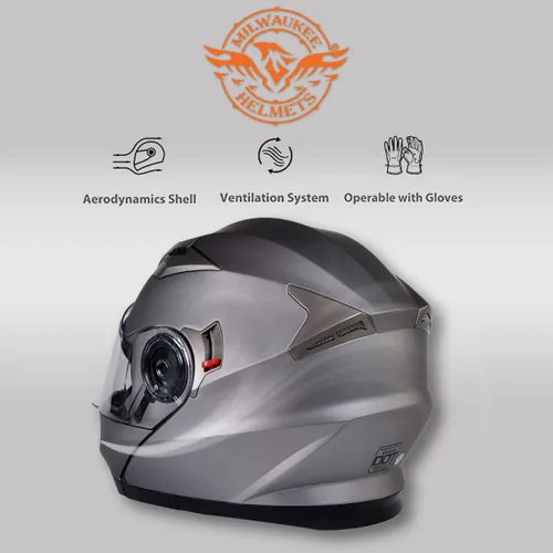 Vista 6 de Milwaukee Helmets MPH9808DOT - Casco modular de motocicleta avanzado de plata ionizada con visera abatible, talla S