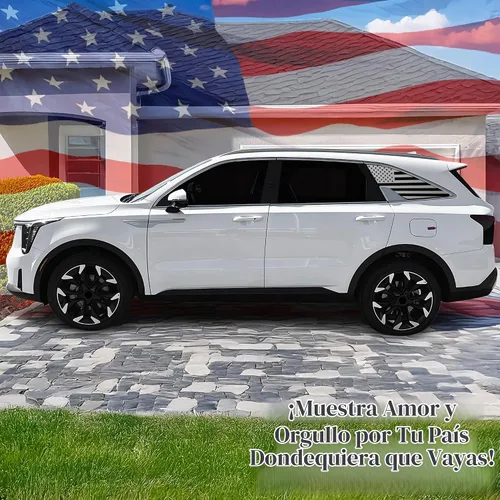 Vista 2 de BOGAR TECH DESIGNS Calcomanía de vinilo precortada con la bandera estadounidense de un cuarto de ventana, compatible con Kia Sorento 2021-2025, Negro