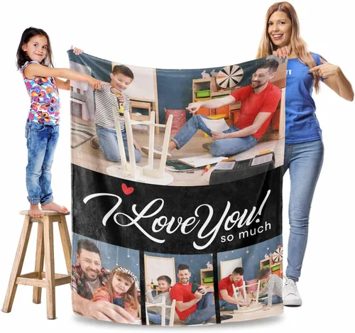 Vista 16 de Manta personalizada para el Día del Padre, regalos para papá, mantas personalizadas con fotos, mantas personalizadas de collage de fotos, manta suave