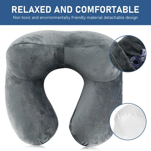 Vista 11 de Almohadas inflables de viaje para dormir, almohada inflable para el cuello para viajar, almohadas inflables para el cuello de viaje para aviones