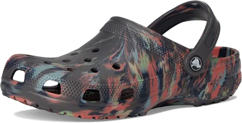 Vista 7 de Crocs Zuecos clásicos unisex para adultos, diseño de teñido anudado marmoleado, color arena negra/multicolor, para hombre, 13, 15, mediano