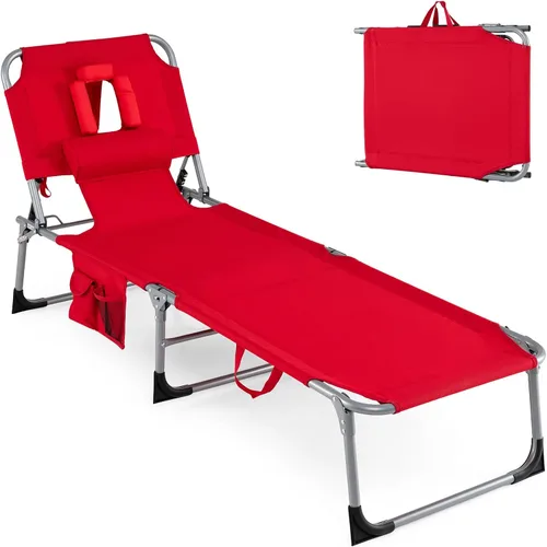 Vista 20 de Goplus Silla bronceadora, silla plegable ajustable para patio con orificio para la cara, almohada extraíble, 330 libras, correa de transporte, silla
