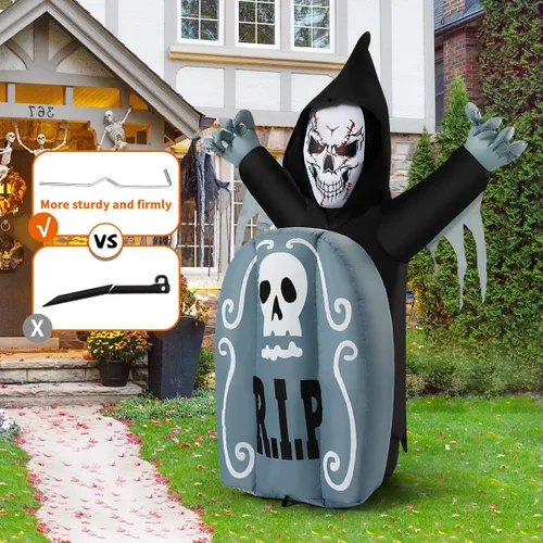 Vista 5 de COMIN Inflables de Halloween de 5.3 pies con lápida fantasma para decoración al aire libre, inflables de Halloween con luz LED incorporada