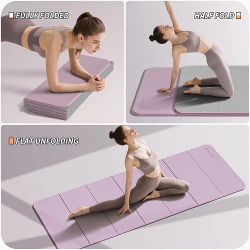 Vista 2 de PAIDU Estera de yoga plegable para fitness 2/5" (10MM) extra gruesa SGS certificada, antideslizante, TPE 76x26" extra larga y ancha Portátil