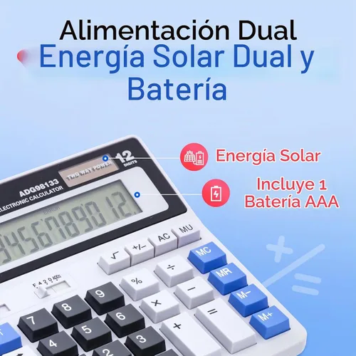 Vista 3 de M&G Calculadora de escritorio de 12 dígitos con pantalla LCD extra grande, doble alimentación solar y batería, calculadora contable con botón