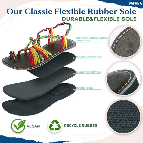 Vista 2 de Capana Sandalias planas tejidas para mujer, sandalias trenzadas con tiras, sandalias de playa para mujer, sandalias bohemias de cuerda, zapatos