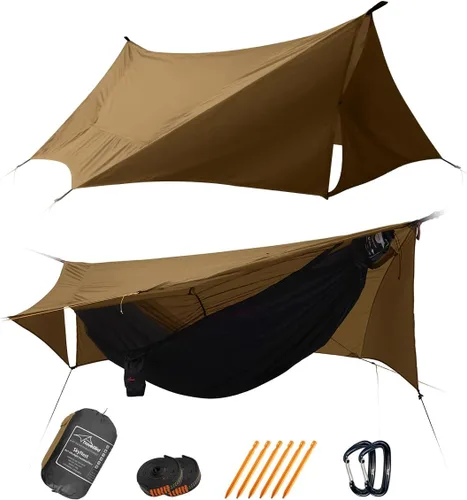 Vista 10 de TriHive - Tienda de campaña plana para acampar con mosquitera y lluvia PU3000, tienda de campaña 2 en 1 para una sola persona para mochileros