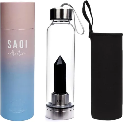 Vista 7 de SAOI Botella de agua de cristal - Amatista - Natural Wellness Healing - Vidrio/Acero inoxidable