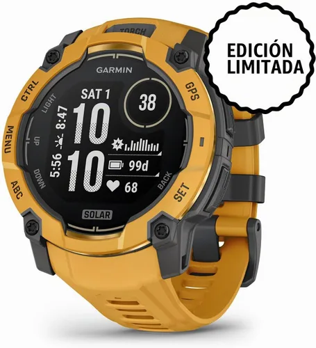 Vista 2 de Garmin Instinct - Reloj inteligente solar con GPS para exteriores de 0.118-1.772 in, linterna integrada, colección Alpine Rush de edición limitada