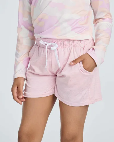 Vista 2 de Real Essentials Paquete de 4 pantalones cortos para correr de rendimiento atlético para niñas con cordón y bolsillos