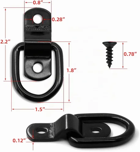 Vista 2 de 12 PCS D Ring Tie Down Anchors 1/4" Heavy Duty, Black
