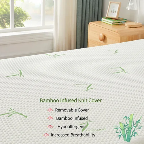 Vista 2 de Colchón individual de espuma viscoelástica de 8 pulgadas con funda de bambú transpirable, colchón de gel de firmeza media para litera, cama nido