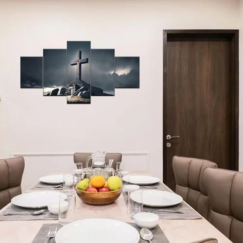 Vista 2 de Lienzo impreso con texto en inglés «The Cross of Jesucristo» (La cruz de Jesucristo), cuadro cristiano religioso, arte de pared, pintura