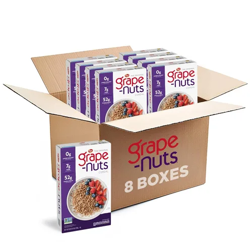 Vista 12 de Grape-Nuts Cereal de desayuno original, cereal crujiente de trigo integral y cebada, proyecto verificado sin OMG, caja de 20.5 onzas