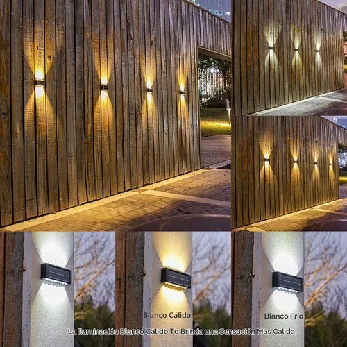 Vista 8 de ASLIDECOR 16 luces LED solares de pared, paquete de 2 luces solares blancas cálidas impermeables para cerca, iluminación solar negra para cubierta