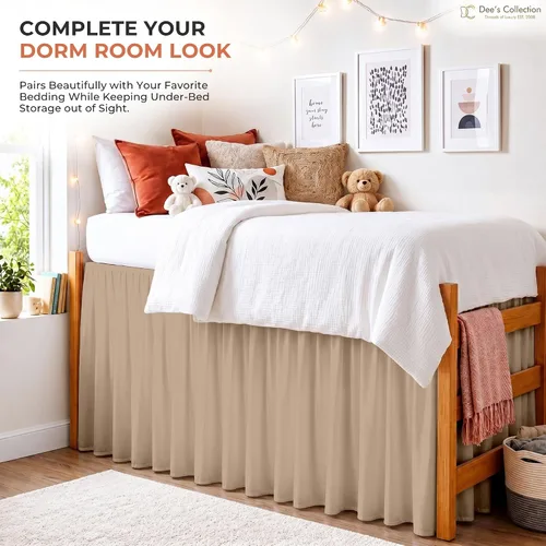 Vista 34 de Dorm Ruffle Twin XL 28" Drop Extra Long BedSkirt, Premium Brushed Microfiber Tailored Drop, Put On Elastic Long Dust Ruffle, Split Corner, Bedroom