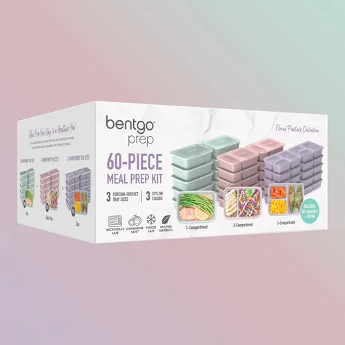 Vista 8 de Bentgo Prep Kit de preparación de comidas de 60 piezas, recipientes de alimentos reutilizables PFAS y sin BPA, 1 compartimento, 2 compartimentos y 3