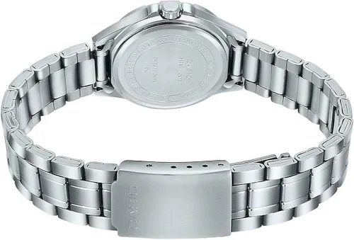 Vista 4 de Casio LTP1308D-4AV Reloj analógico de acero inoxidable para mujer esfera rosa con fecha