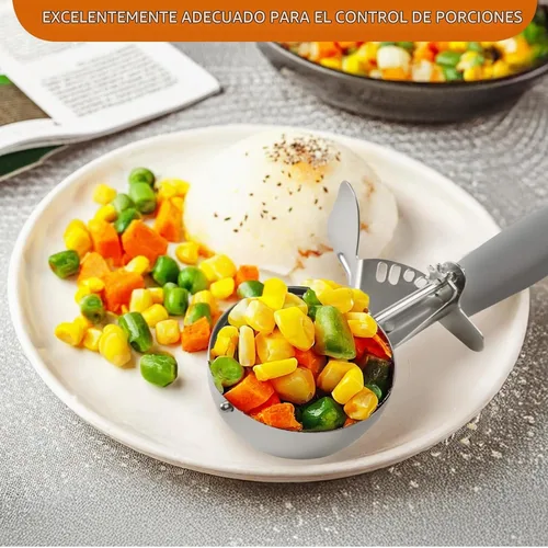 Vista 5 de JUNADAEL J Cuchara grande de 4 onzas para helado con gatillo, plato, tamaño #8 (1/2 taza), cuchara para magdalenas, mango gris, para galletas