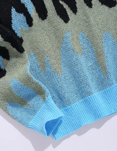 Vista 21 de ZAFUL Y2K - Suéter casual con estampado de llama estética para hombre, suéter de punto holgado, manga larga, cuello redondo