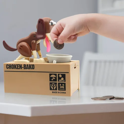 Vista 5 de Hungry Dog - Alcancía con diseño de perros lindos, roba monedas como monedas mágicas, caja de dinero, regalo de cumpleaños para niños