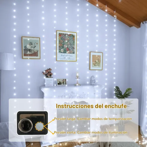 Vista 4 de Ollny Luces de Cortina 300LED 9.8ftx9.8ft, Conectables IP67 Impermeables para Exteriores con Control Remoto, Luces de Hadas Enchufables Sin Enredos