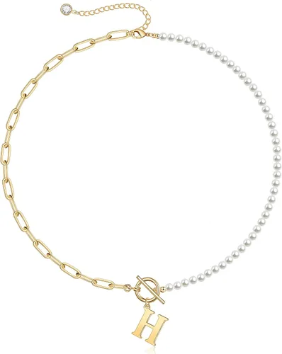 Vista 9 de Yoosteel Collar de perlas con inicial para mujer, gargantilla de cadena de perlas delicadas, collares con iniciales para mujer, cierre de palanca