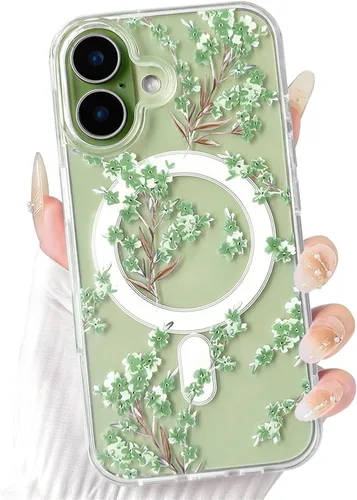 Vista 72 de NITITOP Funda magnética transparente compatible con iPhone 14 Plus/15 Plus, compatible con MagSafe lindas flores, hojas florales para mujeres