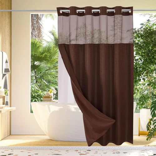 Vista 32 de Gibelle: cortina de ducha pequeña para baño de 36x74, cortina de ducha de punto gofre con juego de forro de tela a presión, no necesita ganchos