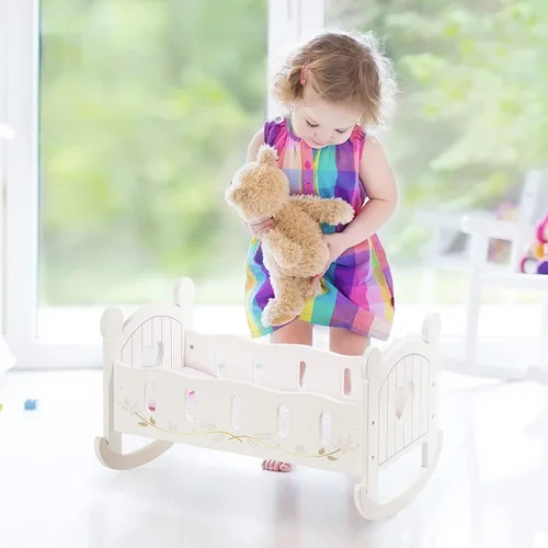 Vista 7 de ROBUD Cuna de madera para muñecas, juguetes de cama de muñeca, se adapta a accesorios de muñeca de hasta 18 pulgadas