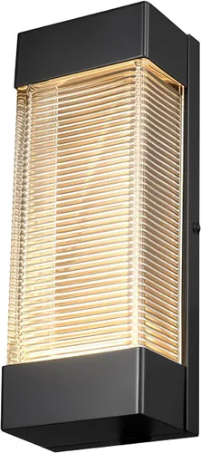 Vista 14 de Globe Electric 60000023 - Aplique de pared LED integrado de 12 W, negro mate, pantalla de vidrio transparente, luz de porche, luces de pared