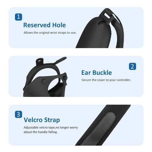 Vista 4 de Brujula Design Controller Grips Compatible with Quest 2 Accessories, Silicone Grip Cover Handle Protector with Adjustable Sponge Finger Knuckle