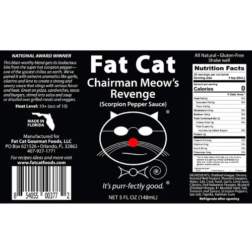 Vista 7 de Fat Cat Gourmet - Caja de regalo de salsa picante natural con nombre de gato divertido y set de regalo Peri-Peri Fantasma Scorpion Carolina