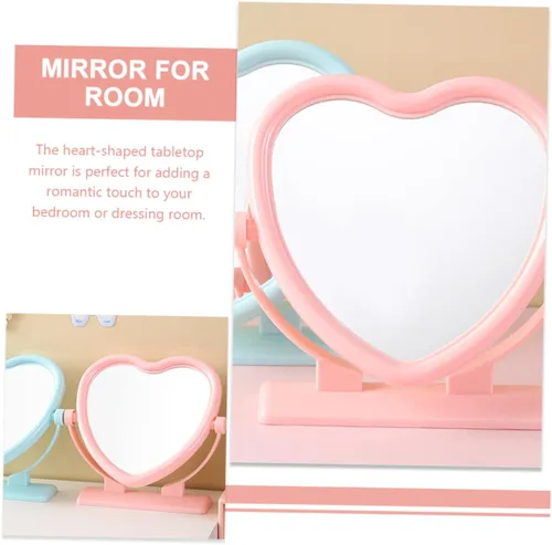 Vista 7 de Outanaya Espejo de mesa en forma de corazón de doble cara rosa tocador de escritorio decorativo espejo de 2 lados