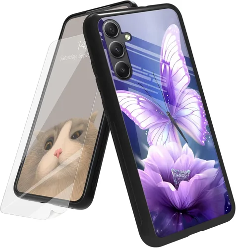 Vista 54 de Funda para Samsung Galaxy A12 5G con protector de pantalla, parte trasera de vidrio templado + TPU de silicona suave que absorbe los golpes
