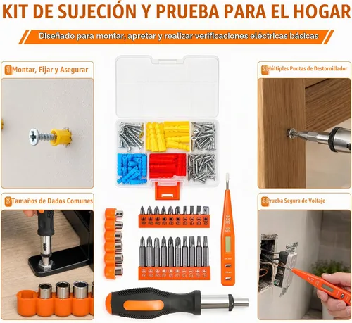 Vista 7 de KOOPOOL Kit de herramientas de 160 piezas para el hogar, juego de herramientas para el hogar para bricolaje