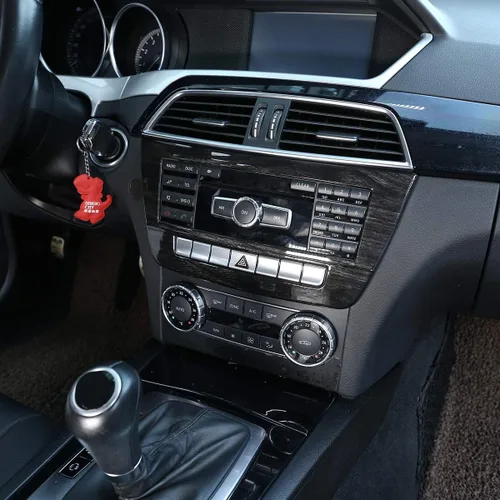 Vista 4 de YIWANG Marco de panel de CD de consola central de coche ABS cromado para Mercedes Benz Clase C W204 2011-2013 (grano de madera negro)
