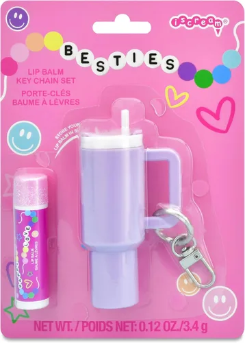 Vista 2 de iscream Estuche de bálsamo labial con llavero de taza de viaje con bálsamo labial perfumado de vainilla