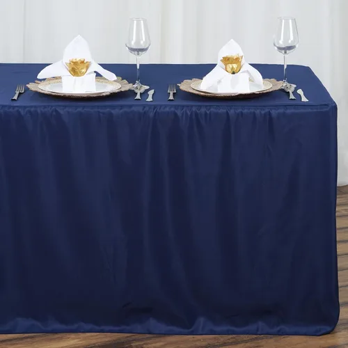 Vista 6 de BalsaCircle Mantel de poliéster ajustado beige de 8 pies para bodas, fiestas, eventos, mantelería