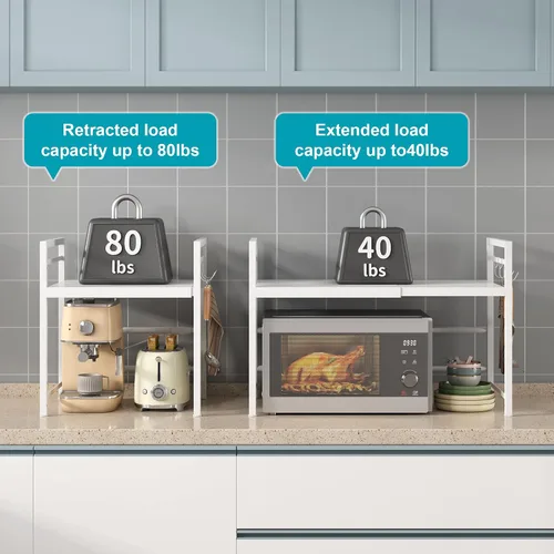 Vista 5 de DOLALIKE Estante para horno de microondas, soporte expandible para microondas, organizador de encimera de cocina, almacenamiento de utensilios